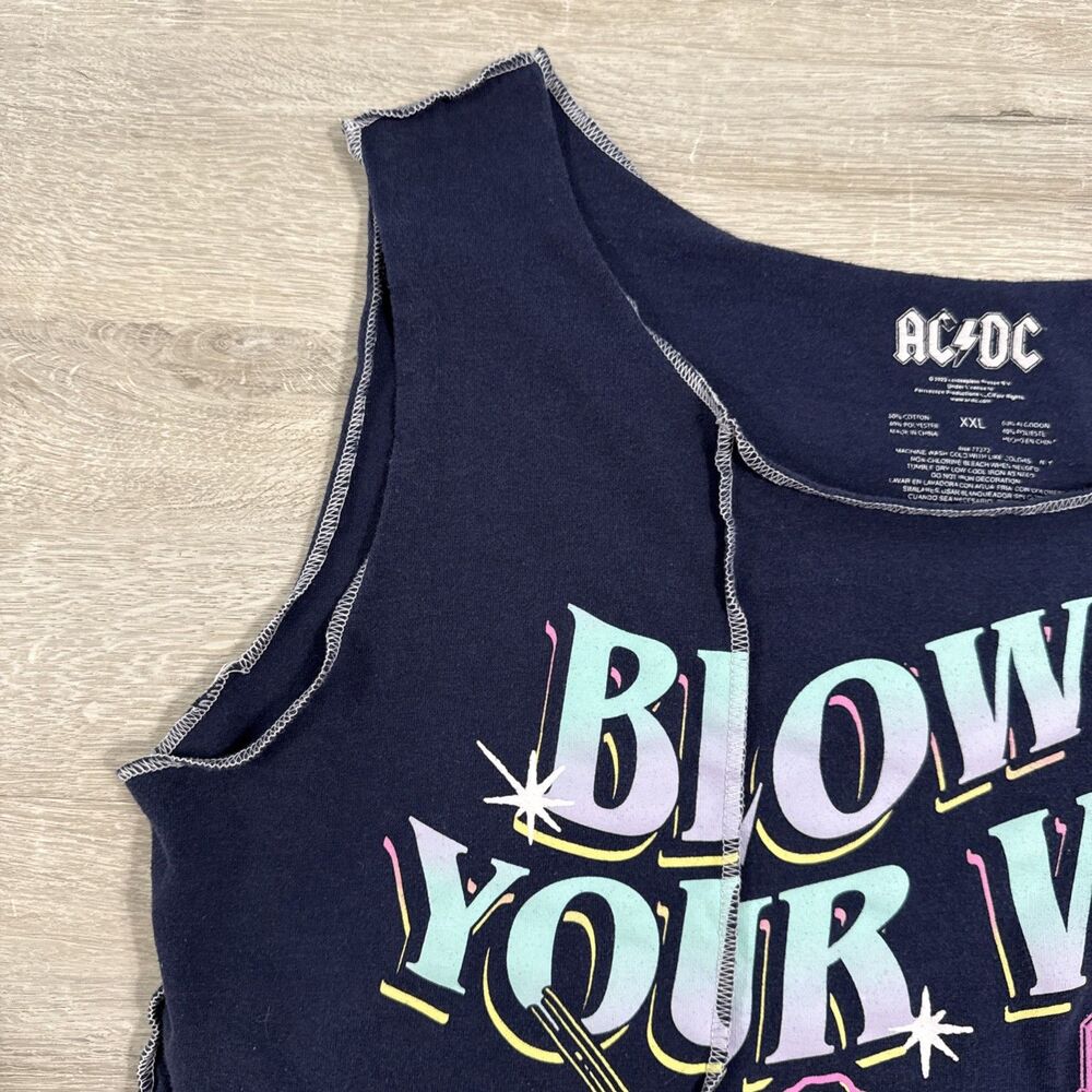 AC/DC Shirt Blow Up Your Video Women's Cropped Tank Top Black 2XL Cotton Blend - Picture 3 of 8